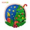 Handmade vector modeling clay round greeting card for Christmas and Happy New year