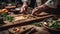 Handmade vegetable decoration on rustic wooden table generated by AI