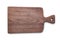 Handmade walnut wood chopping board with knife score on white background