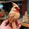 Handmade Wood Carving Of A Cardinal In Japanese Woodblock Style