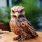 Handmade Wood Carving Statue Of A Forest Owl - Manga-inspired Bird Art