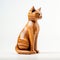 Handmade Wood Domestic Shorthair Sculpture On White Background