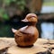 Handmade Wooden Duck Figurine - Unique Oku Art Carving