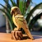 Handmade Wooden Parrot Figurine On Base - Vray Tracing Style