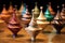 handmade wooden spinning tops in motion