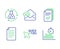 Handout, Quick tips and Chemistry experiment icons set. Send mail, File and Report timer signs. Vector