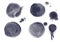 Handpainted dark blue watercolor vector set of circle brush strokes and ink stains label stickers