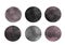 Handpainted grunge watercolor dark black and pink vector set of circles label stickers