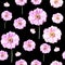 Handpainted watercolor seamless pattern with flower anemone on black background