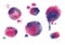 Handpainted watercolor vector blue and pink set of circle brush strokes and ink stains and blots