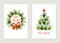 Handprint Christmas tree with red star. Handprint Christmas wreath with red bow. Christmas hand print card set