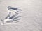 Handprint on snow. imprint hands on snow