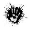 Handprint among splashes of paint vector illustration