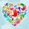 Handprints Heart Shows Valentine\'s Day And Childhood