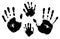 Handprints of a man, a woman, a child. Vector silhouette on white background.