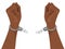 Hands of african american man breaking steel handcuffs