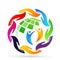 Hands around the world globe people  save care diversity logo icon clip art