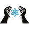 Hands with atom vector symbol.
