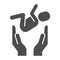 Hands and the baby solid icon. Two hand hold the baby properly glyph style pictogram on white background. Baby care
