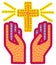 Hands of a believer praying man and holy golden cross  isolated