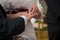 Hands of bride and bridegroom