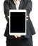 Hands of a businesswoman holding blank tablet device