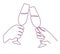Hands with champagne glasses. Linear mans and womens hand and wine glass. Festive toast, christmas party continuous one