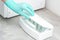 Hands cleans medical tools by ultrasonic cleaner