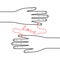 Hands connected by the red string of fate on white background