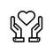 Hands cover heart line flat vector icon