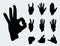 Hands deaf-mute different gestures human arm black silhouette people communication message vector illustration.