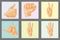 Hands deaf-mute different gestures human layout card design