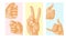 Hands deaf-mute different gestures human layout card design arm people communication message vector illustration.