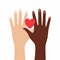 Hands with different skin color and heart - interracial love