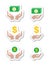 Hands with dollar banknote, coin icons set