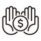 Hands and dollar coin. Save money icon