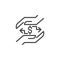 Hands with dollar exchange sign outline icon