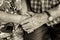 Hands of elderly couple, holding hands of seniors together close-up, concept of relationships, marriage and old people