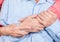 Hands of elderly pair by close up