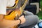 Hands and Electric guitars of young guitarists playing guitar concepts