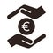 Hands and euro coin. Save money icon