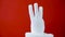 Hands Fingers Education Counting Set. Santa Hand in white glove gesturing one to five on red background. Counting number