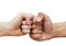 Hands fist bump or power five is the gesture of giving respect or approval,Knuckle bump