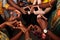 Hands in the form of heart of happy group of multinational African, latin american and european people which stay