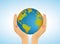 Hands gente holding Planet Earth globe. Vector illustration.