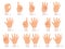 Hands gesture numbers. Human palm and fingers show different numbers vector cartoon illustration
