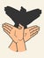 Hands gesture shadow. Gaming animal puppet from hand. Light shade imagination ingenious. Hand play theatrical puppet