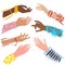 Hands of girls, women of different nationalities for the design of posters, billboards. Shopping, care, beauty. Vector