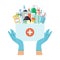 Hands give a bag with medicines. Flat vector illustration