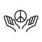 Hands giving peace, human rights day, line icon design